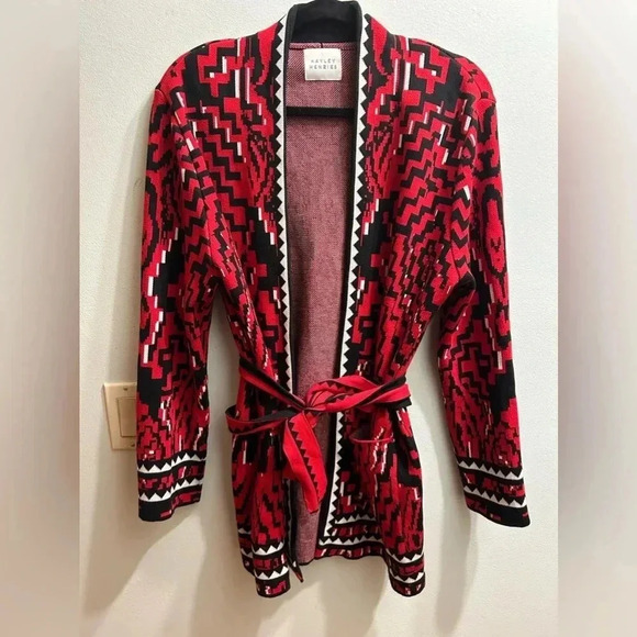 Red Geometric Women's Cardigan - Picture 3 of 7